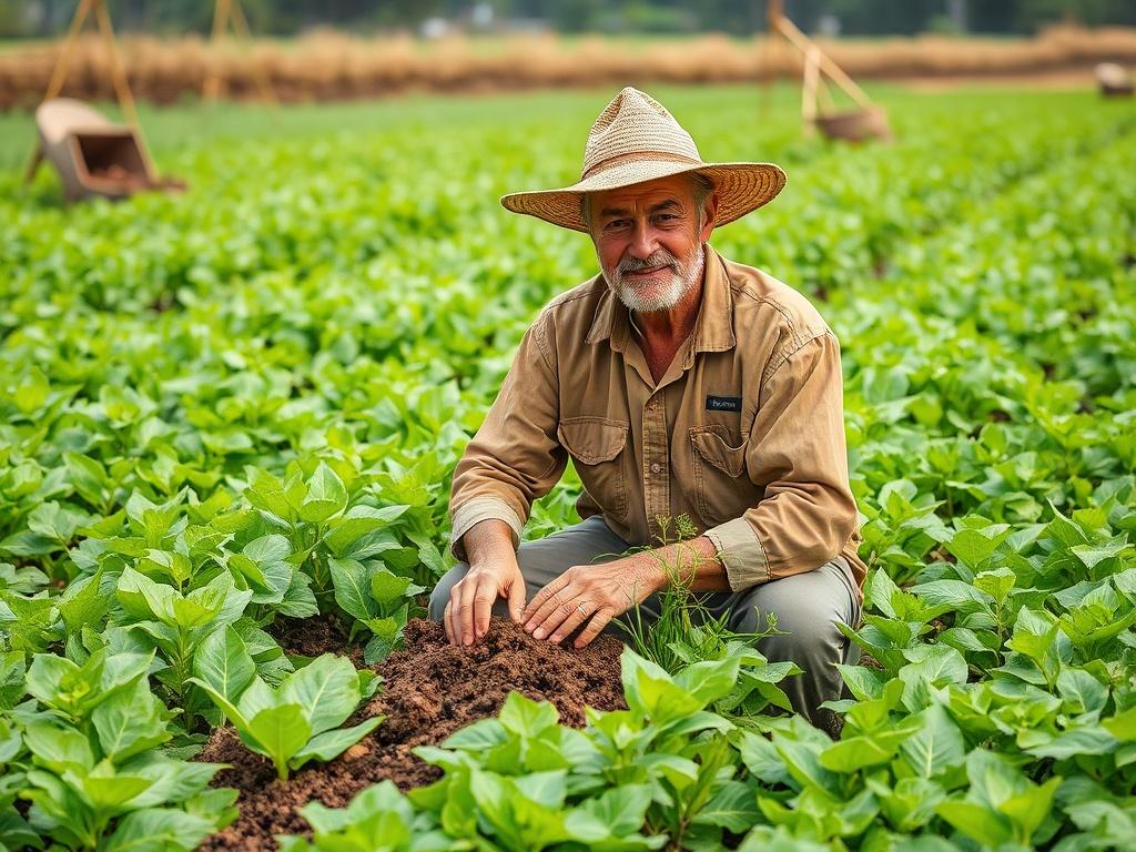 A farmer in a lush green field, demonstrating good agronomic